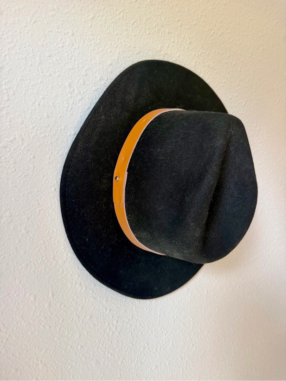 GIGI PIP Black Felt Fedora with Tan Leather Band